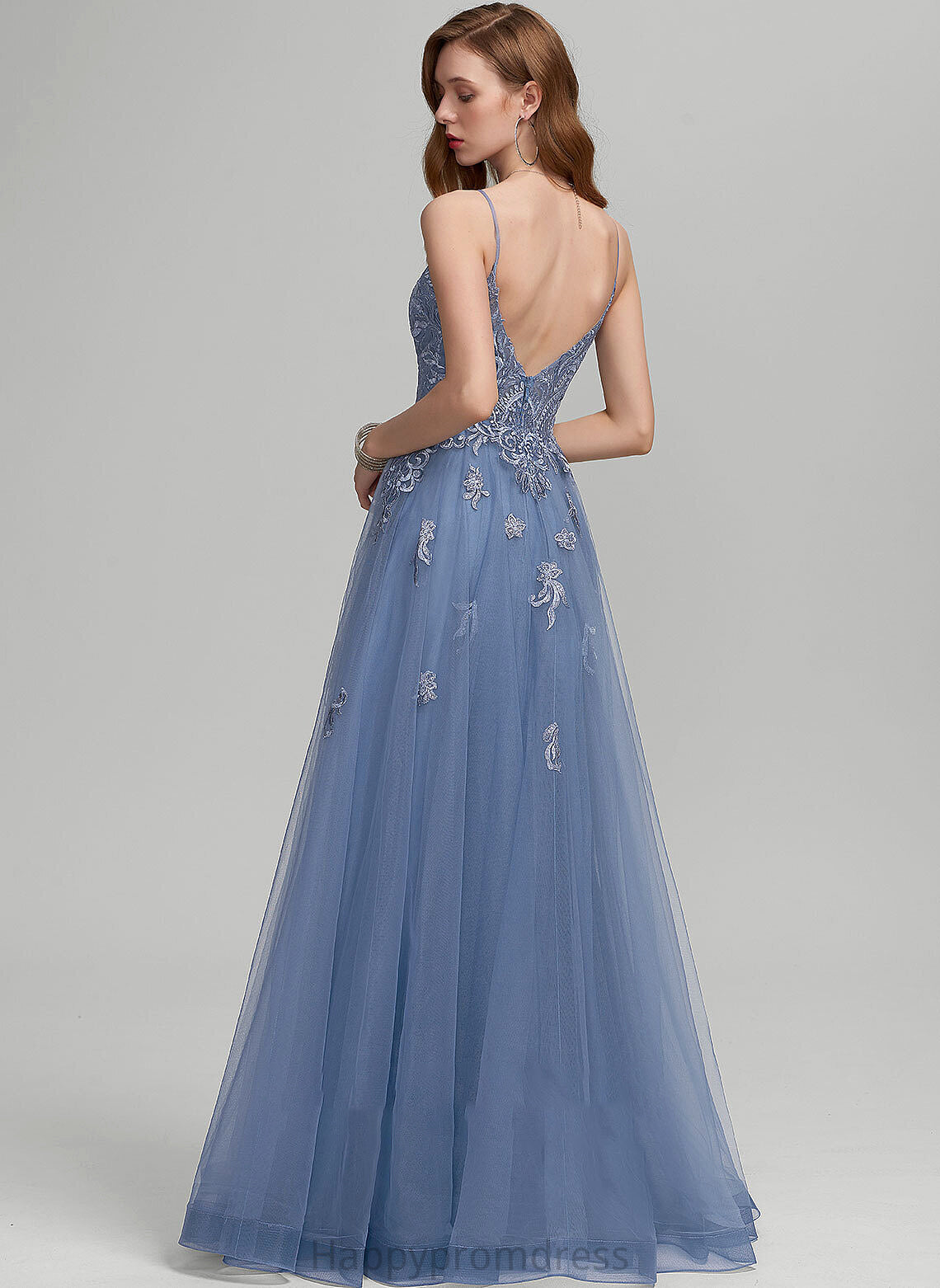 Sequins With A-Line V-neck Tulle Floor-Length Adelaide Prom Dresses