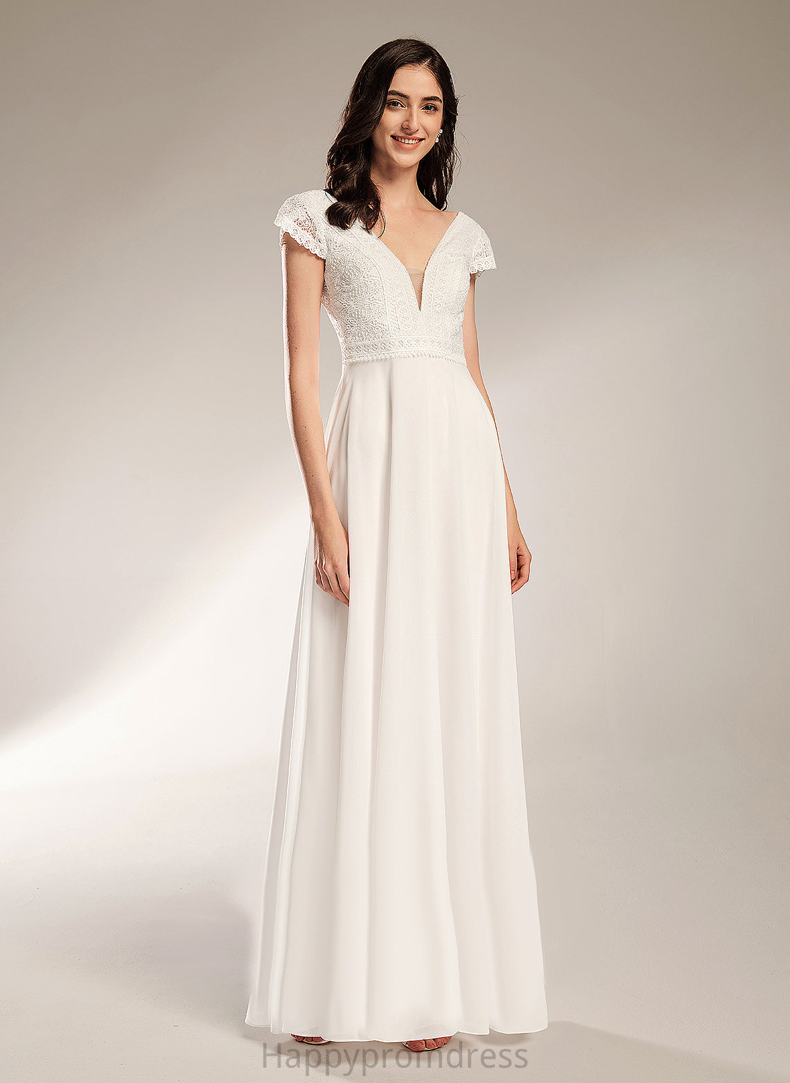 Wedding A-Line Wedding Dresses Chiffon Dress Lace V-neck Lyla Floor-Length