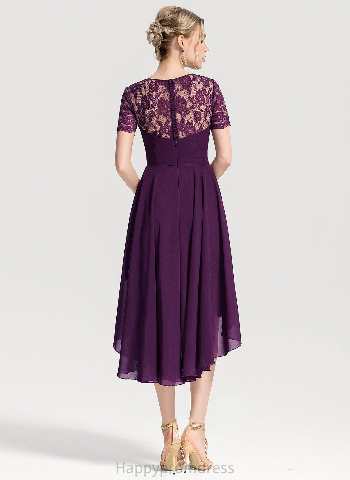 Homecoming Asymmetrical Lila Lace Homecoming Dresses Neck Scoop With Chiffon A-Line Dress