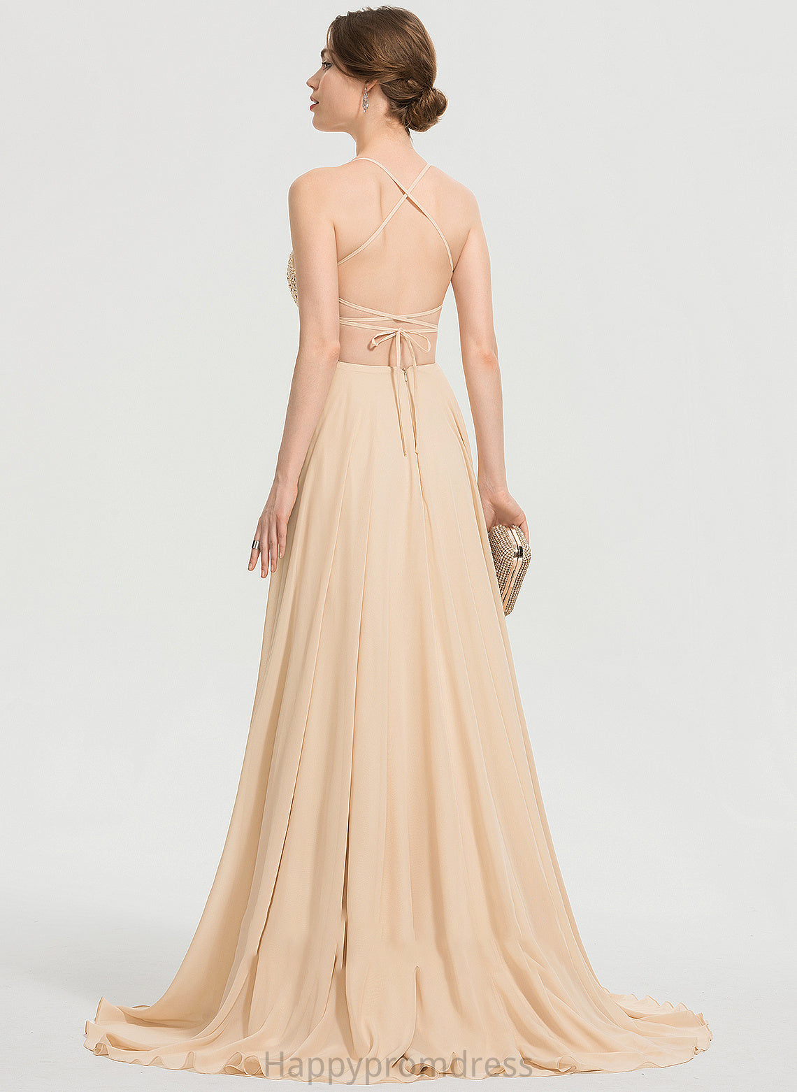 Sweep Train With Prom Dresses Square Neckline Sal Sequins Beading Chiffon A-Line