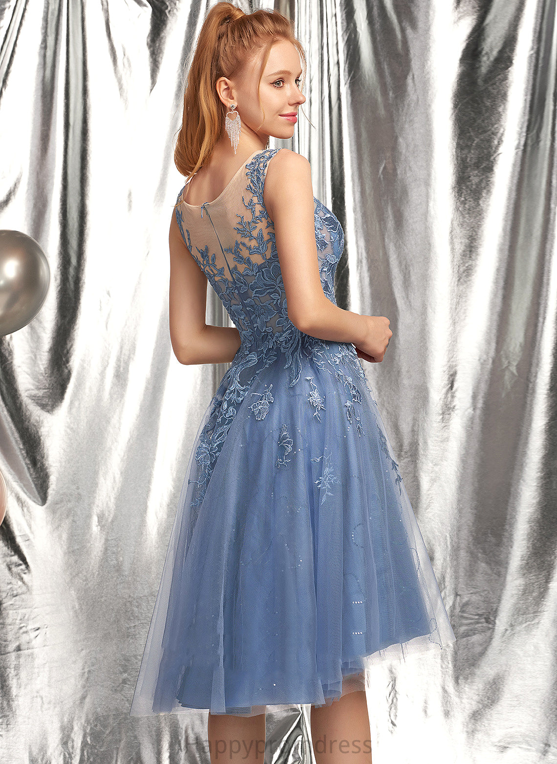 Homecoming Dresses A-Line Tulle Scoop Sequins Neck Lace Homecoming With Dress Kailyn Asymmetrical