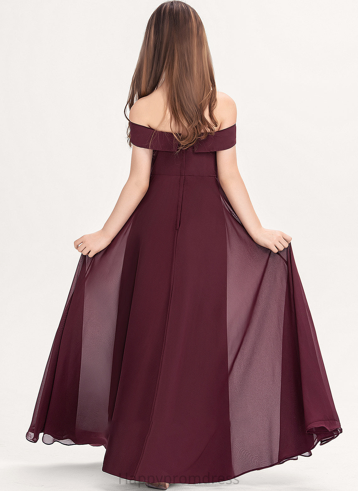 Junior Bridesmaid Dresses A-Line Chiffon Off-the-Shoulder Floor-Length Gill