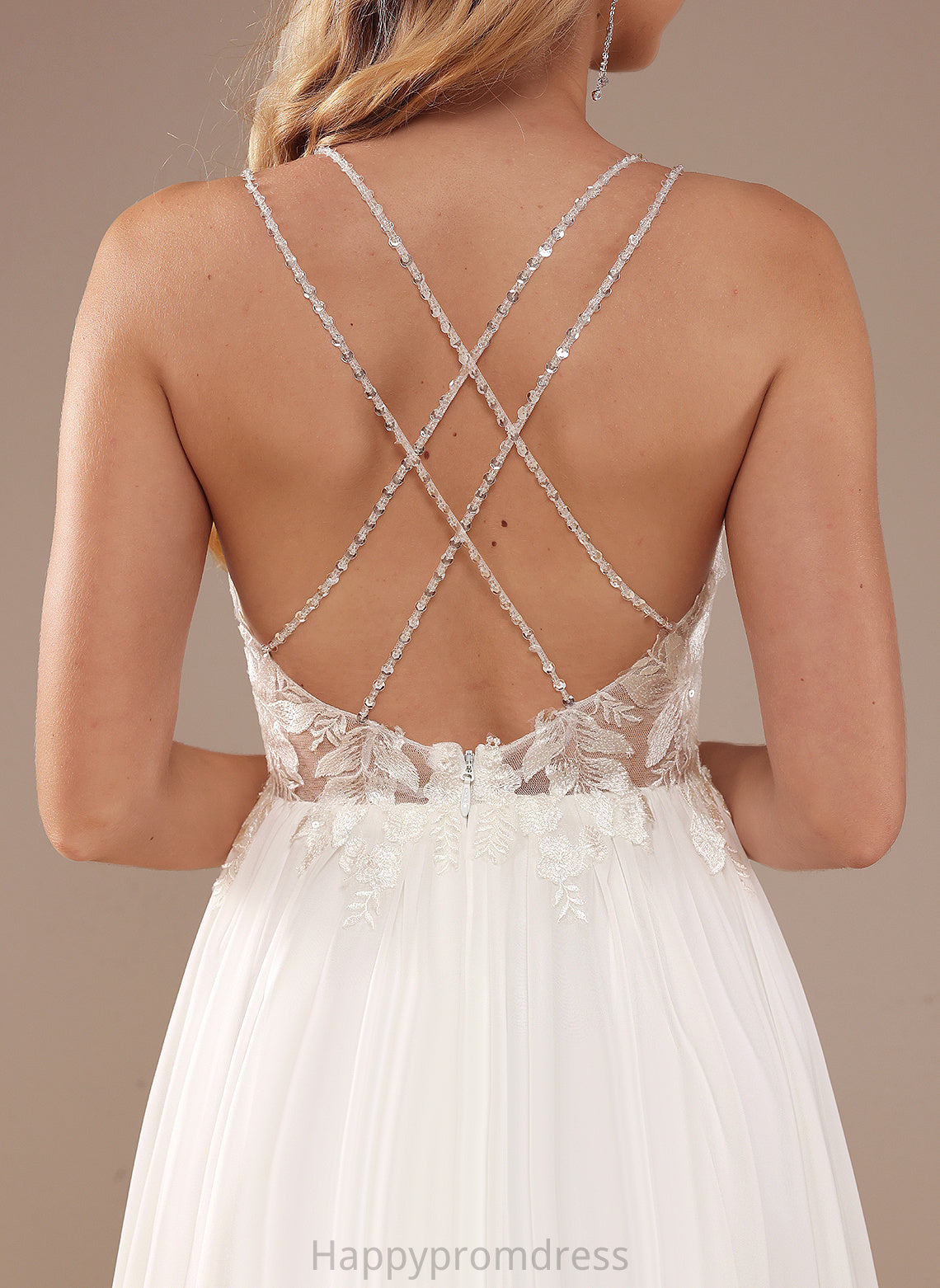 Wedding Dresses Sequins V-neck Wedding Lace With Train Chiffon Dress Beading Maeve Sweep A-Line