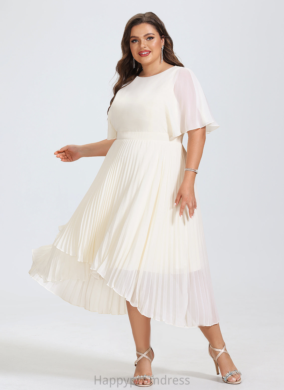 A-Line With Kamila Cocktail Dresses Asymmetrical Cocktail Dress Pleated Scoop Neck Chiffon