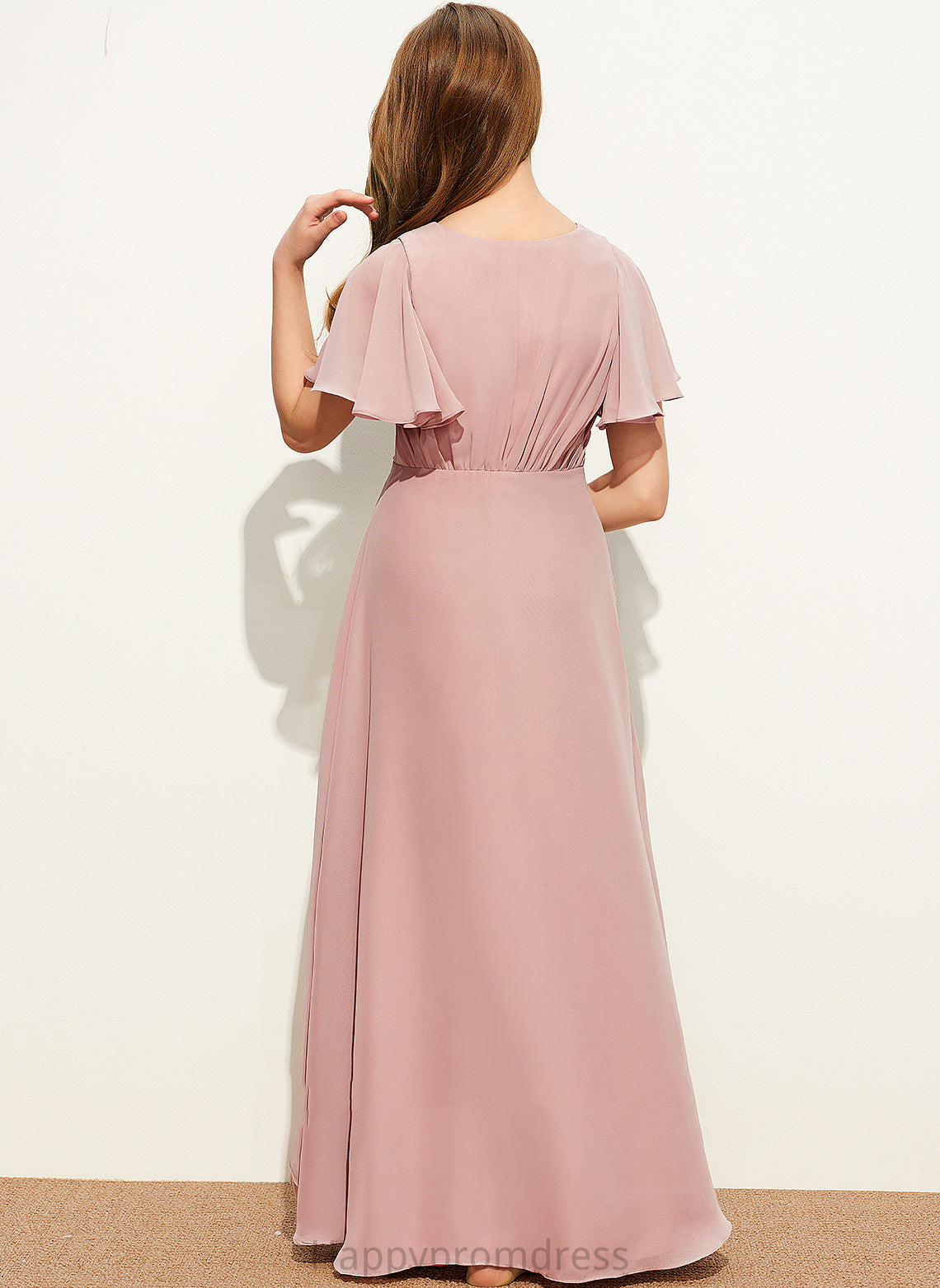 A-Line Ruffle Junior Bridesmaid Dresses With Asymmetrical Alexia Chiffon V-neck