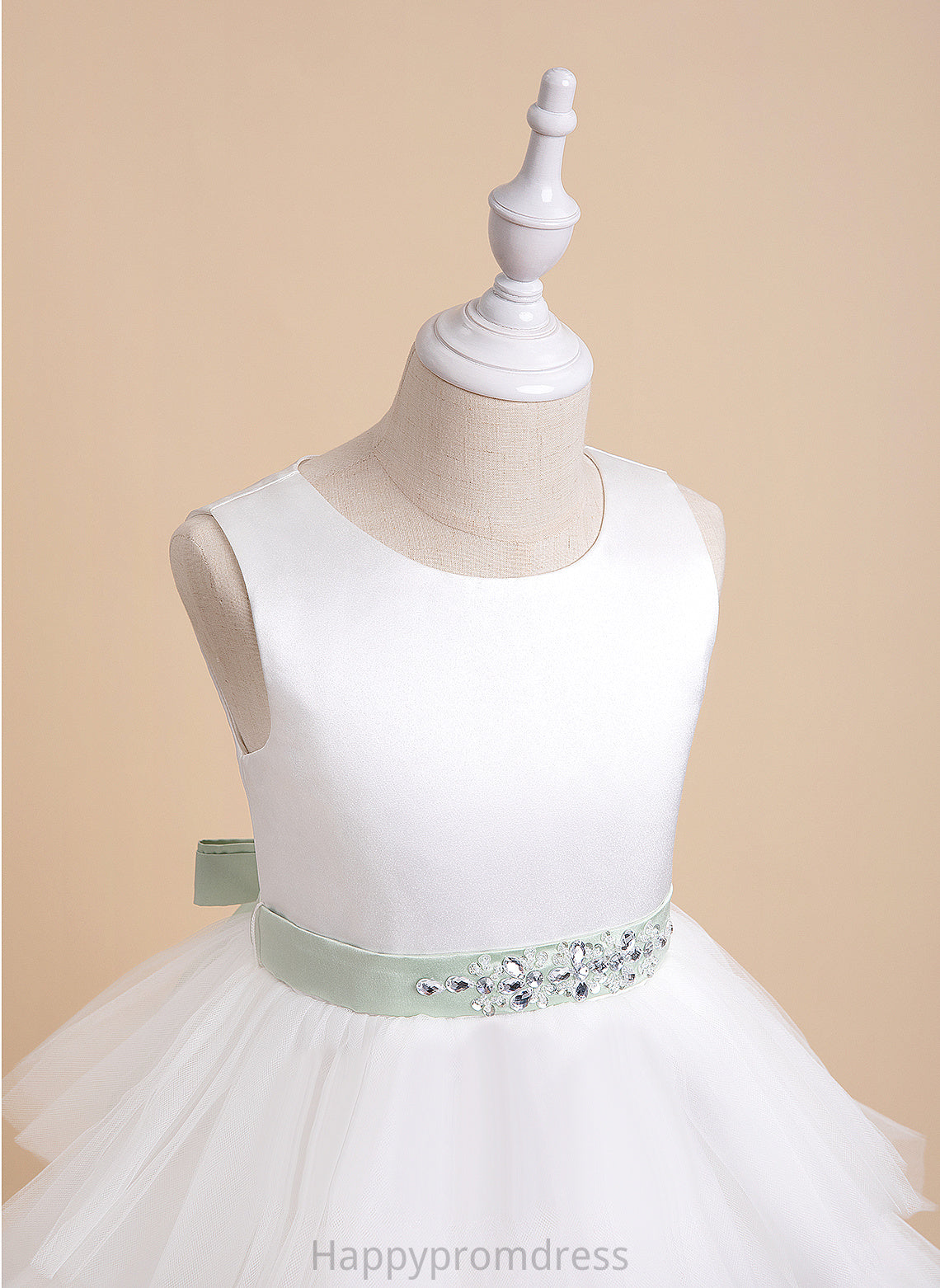 - With Flower Ball-Gown/Princess Tulle Asymmetrical Brooklynn (Detachable Neck Girl sash) Scoop Sash/Beading Flower Girl Dresses Sleeveless Dress