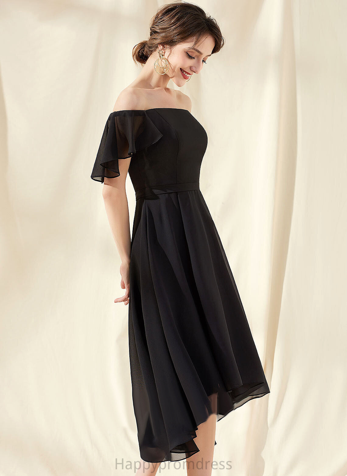 Chiffon Cocktail Jaqueline Off-the-Shoulder A-Line Asymmetrical Cocktail Dresses Dress With Cascading Ruffles