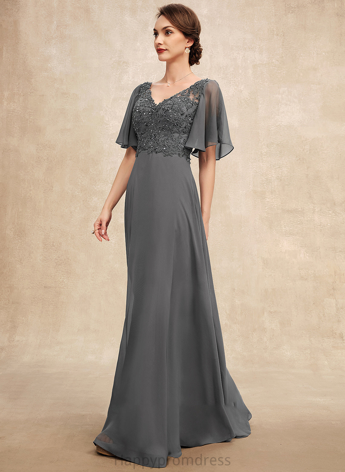 Bride of V-neck A-Line Mother of the Bride Dresses Floor-Length Dress Lace Hope Mother Sequins Beading With Chiffon the