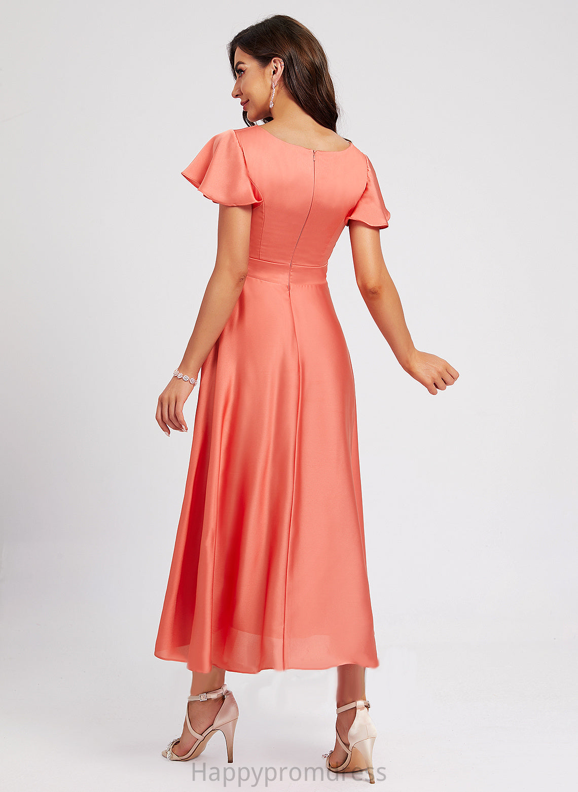 Cocktail Dresses A-Line Neck Roselyn Asymmetrical With Cocktail Pleated Scoop Polyester Dress