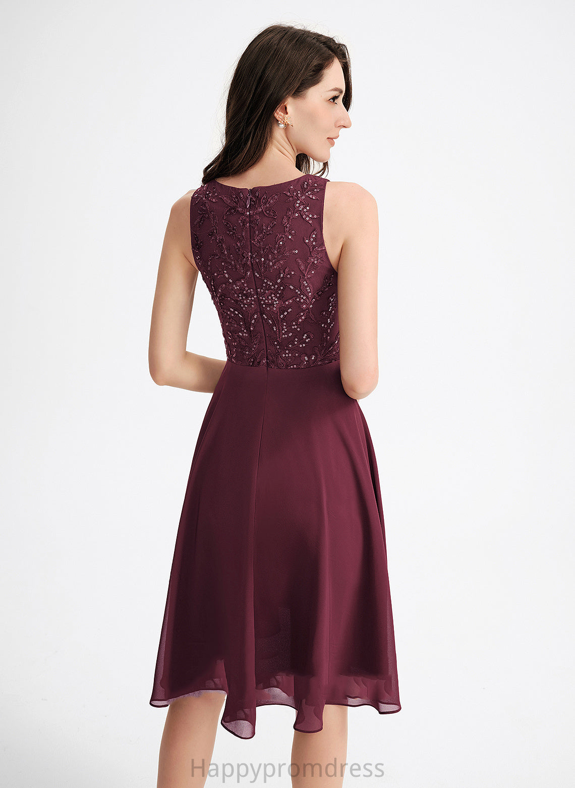 Lace Homecoming A-Line Homecoming Dresses With Neck Dress Scoop Chiffon Jode Asymmetrical Sequins