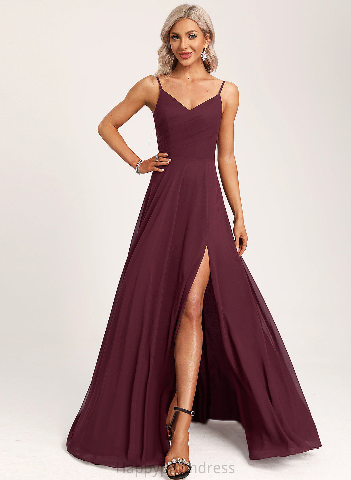 V-neck Floor-Length Fabric Neckline Straps&Sleeves A-Line Length Silhouette Lailah A-Line/Princess Floor Length Empire Waist Bridesmaid Dresses