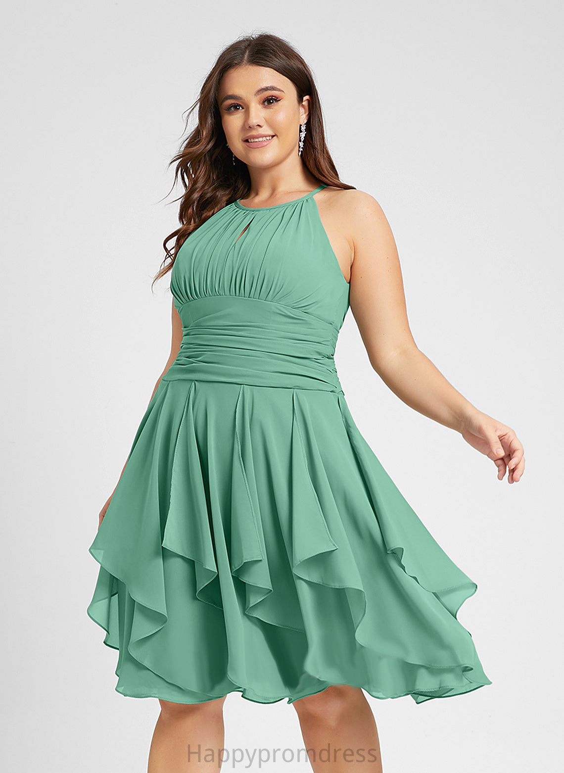 Chiffon Scoop Dress Cocktail Cocktail Dresses Ruffles Juliana Knee-Length Cascading Ruffle A-Line Neck With