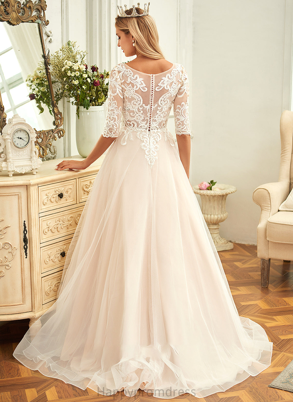 Wedding Sweep Tulle Neck Dress Ball-Gown/Princess Marisol Train Lace Scoop Wedding Dresses