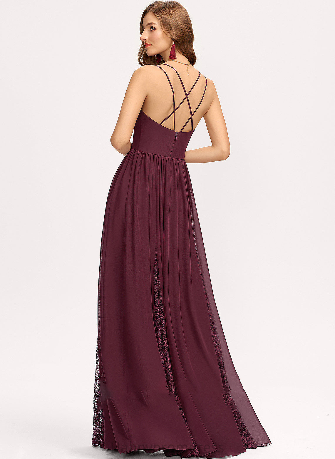 Length Straps Fabric V-neck Floor-Length Silhouette Neckline A-Line Lace Iyana A-Line/Princess Floor Length Bridesmaid Dresses