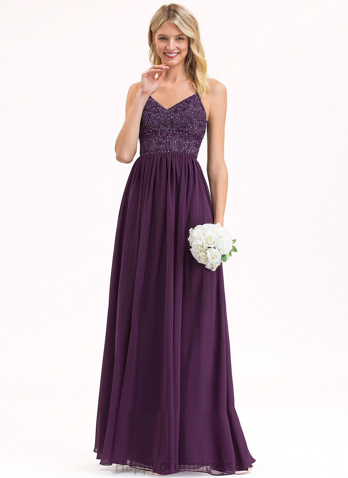 A-Line Length Neckline Silhouette Beading Embellishment V-neck Fabric Sequins Floor-Length Gwendolyn Floor Length Bridesmaid Dresses