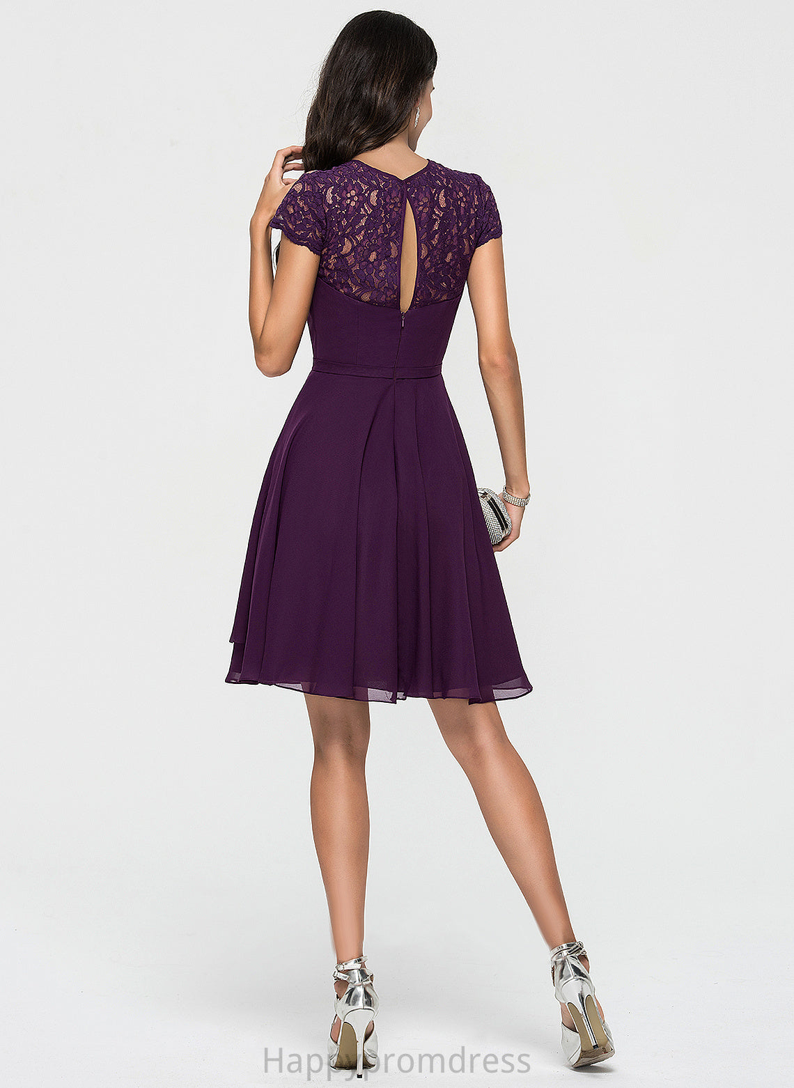 Knee-Length With Scoop Homecoming Dresses Dress Homecoming Lace Neck Ruffles A-Line Karly Cascading Chiffon