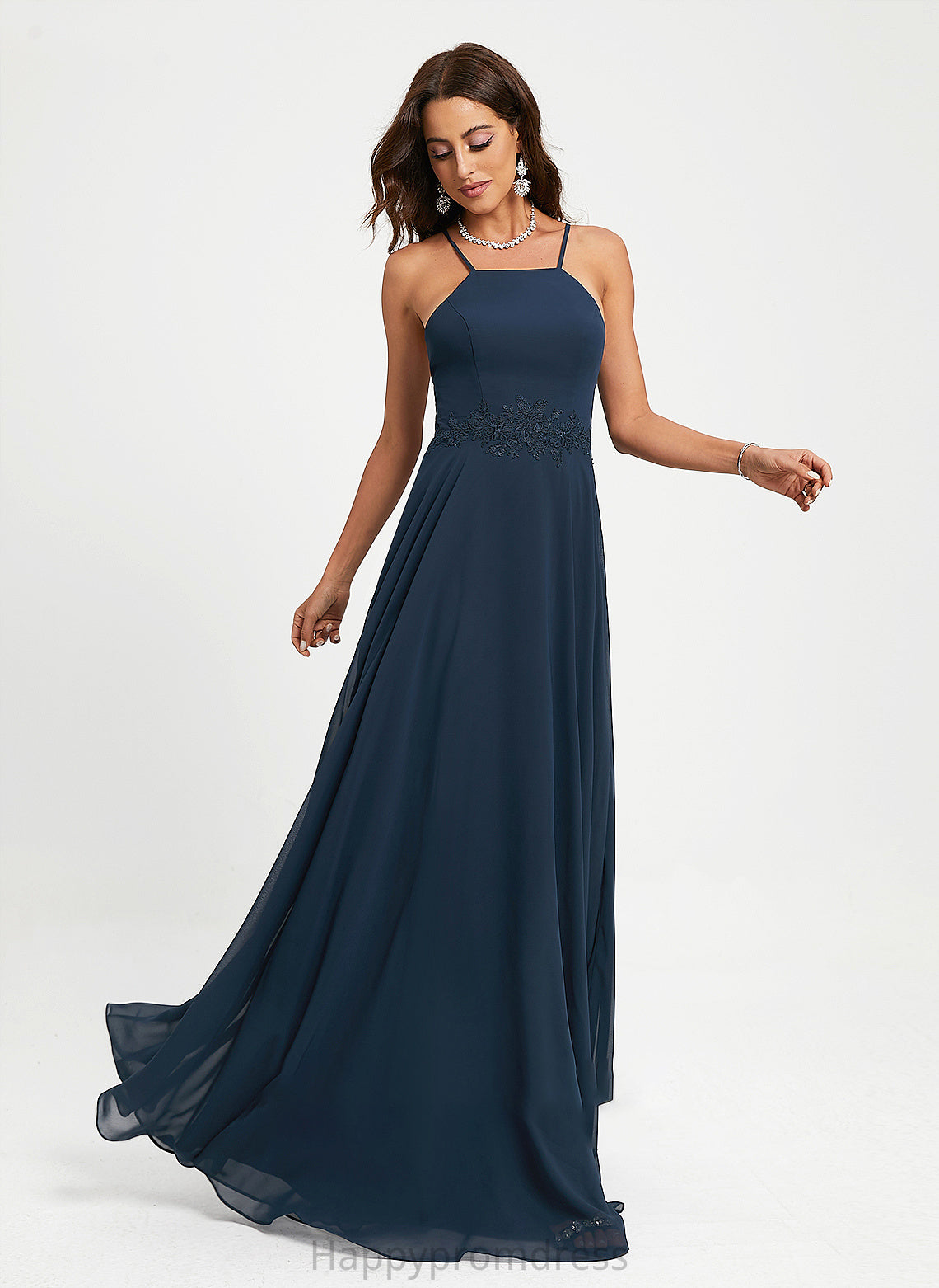 A-Line With Floor-Length Lace Halter Prom Dresses Chiffon Bethany