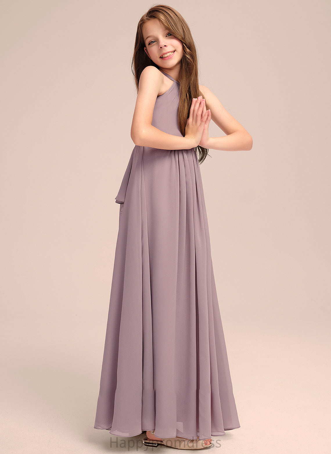 A-Line Ruffles Scoop Neck Floor-Length Junior Bridesmaid Dresses With Chiffon Mira Cascading