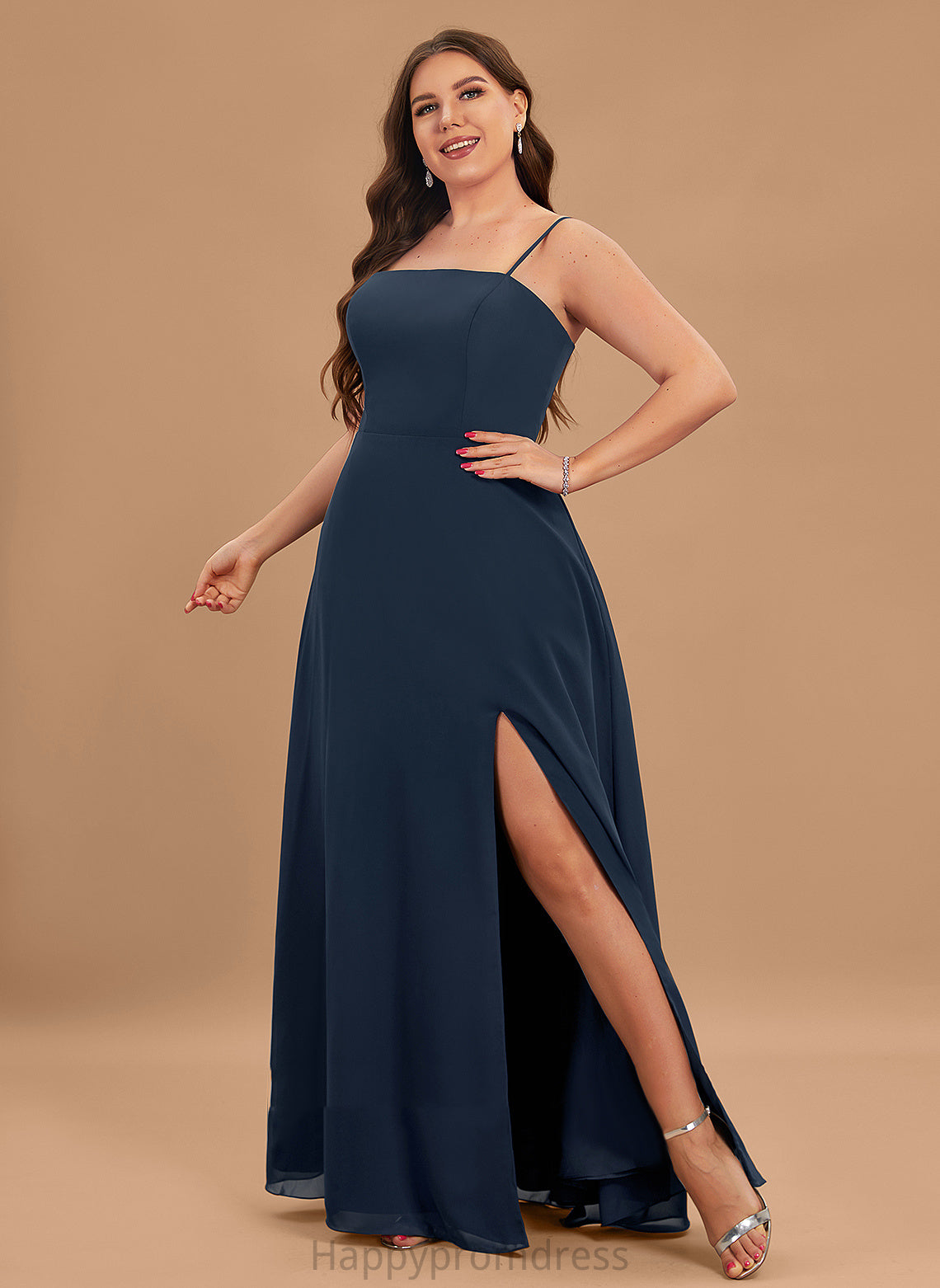 Fabric Silhouette Neckline Floor-Length SplitFront Embellishment SquareNeckline Length A-Line Tess Straps Natural Waist Bridesmaid Dresses