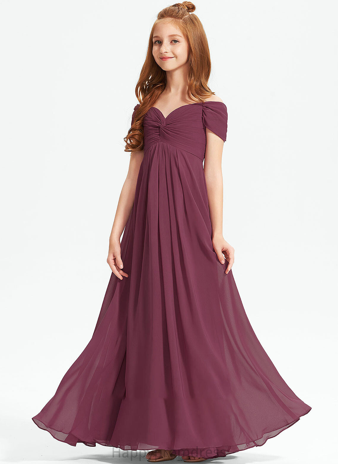 Ruffle Jayden A-Line Junior Bridesmaid Dresses With Floor-Length Off-the-Shoulder Chiffon