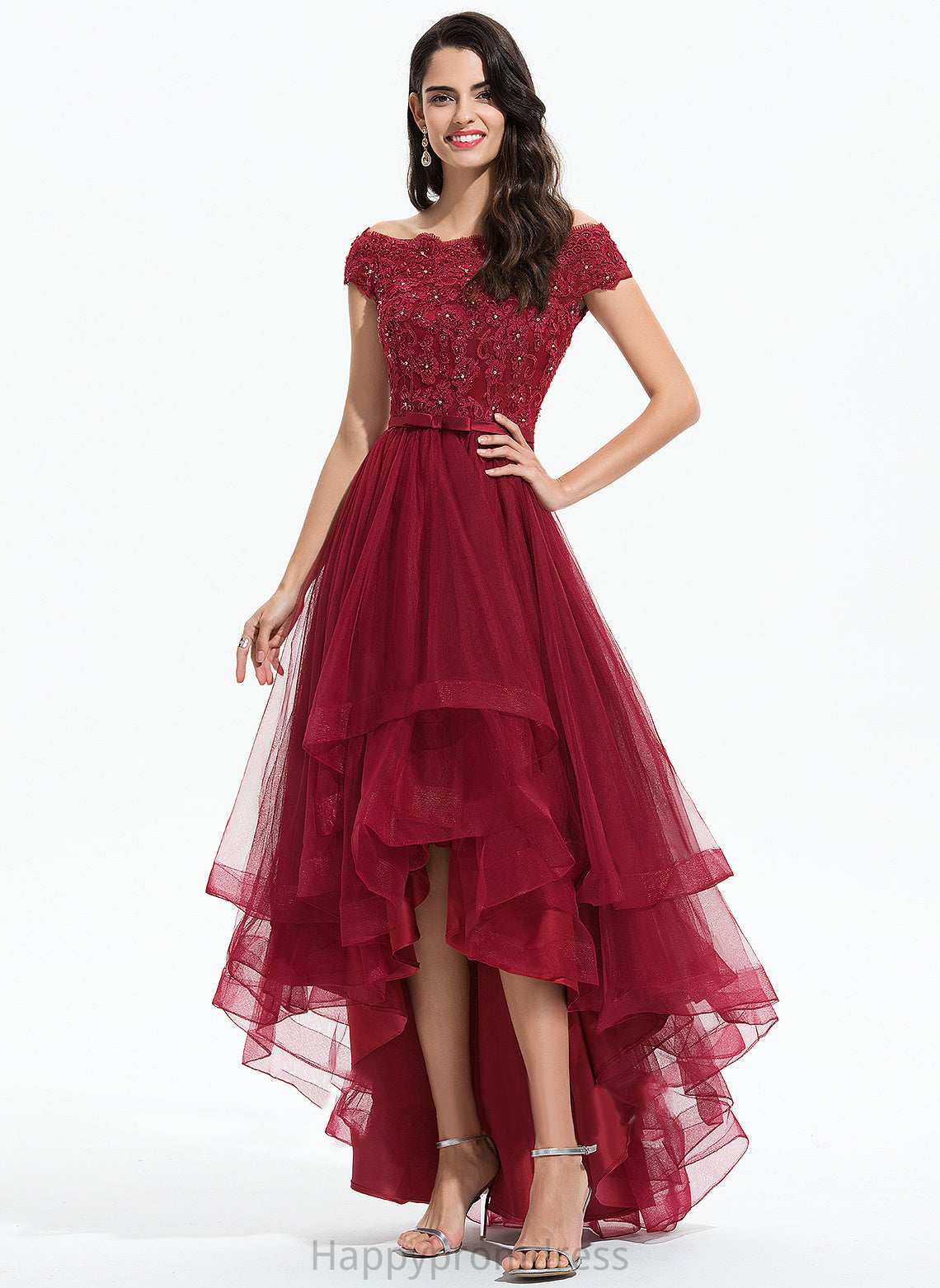 Bow(s) Asymmetrical Homecoming Beading Off-the-Shoulder Lace Tulle Mikayla A-Line With Homecoming Dresses Dress