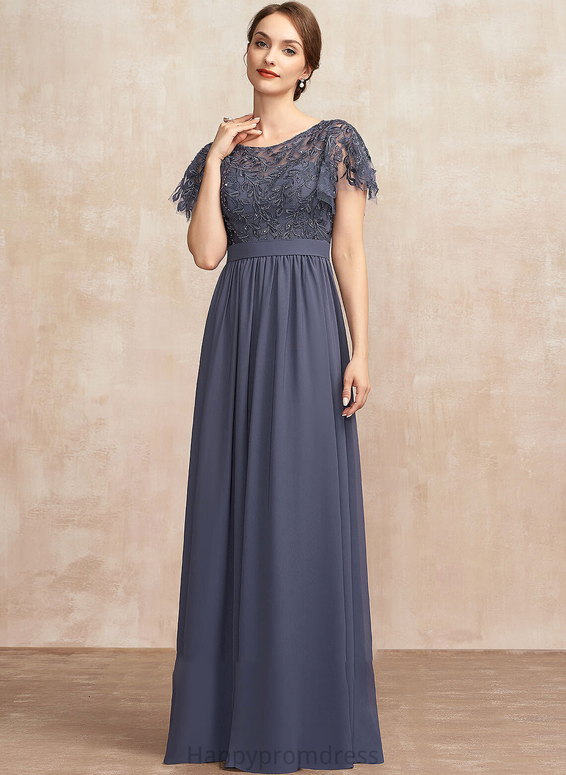 Floor-Length Scoop Lace Sequins of Harmony A-Line Bride Neck Chiffon the With Mother Dress Mother of the Bride Dresses