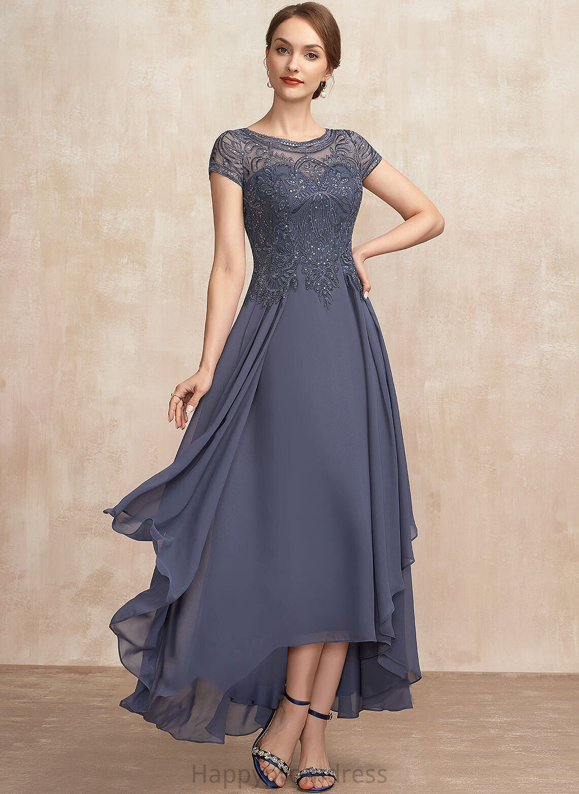 With Dress Scoop of Neck Sequins June Mother A-Line Bride Mother of the Bride Dresses Chiffon Lace the Asymmetrical