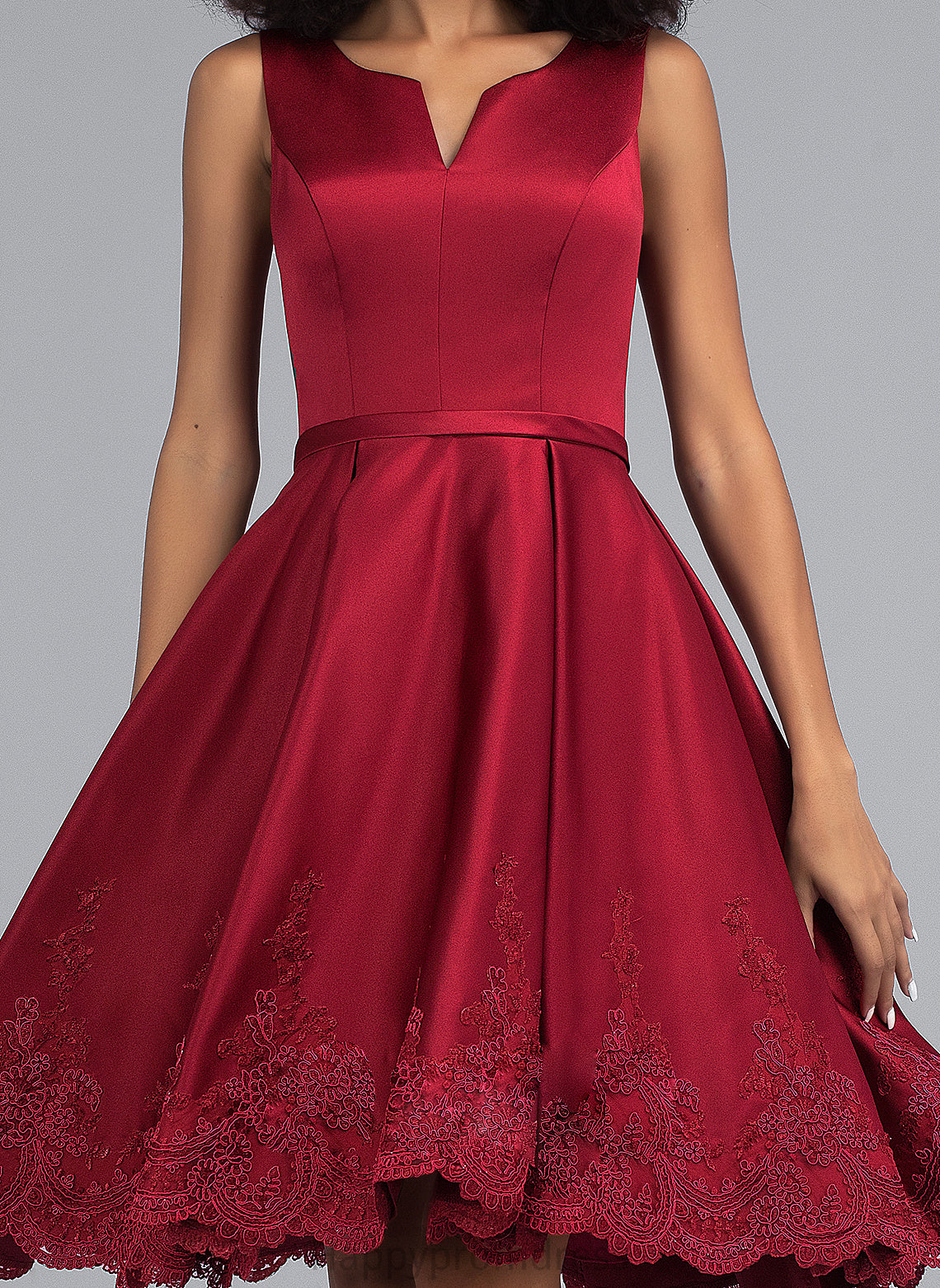 Appliques With Knee-Length Homecoming Dress Lace V-neck Shyann Homecoming Dresses Satin A-Line