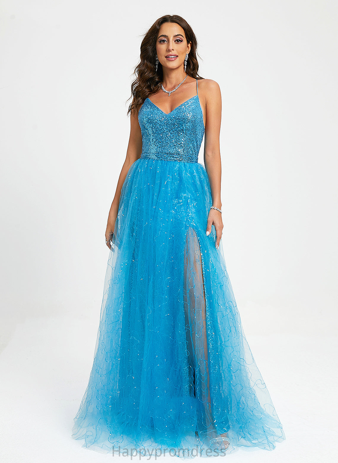 Prom Dresses Ball-Gown/Princess Karina Floor-Length Sequins Tulle With V-neck