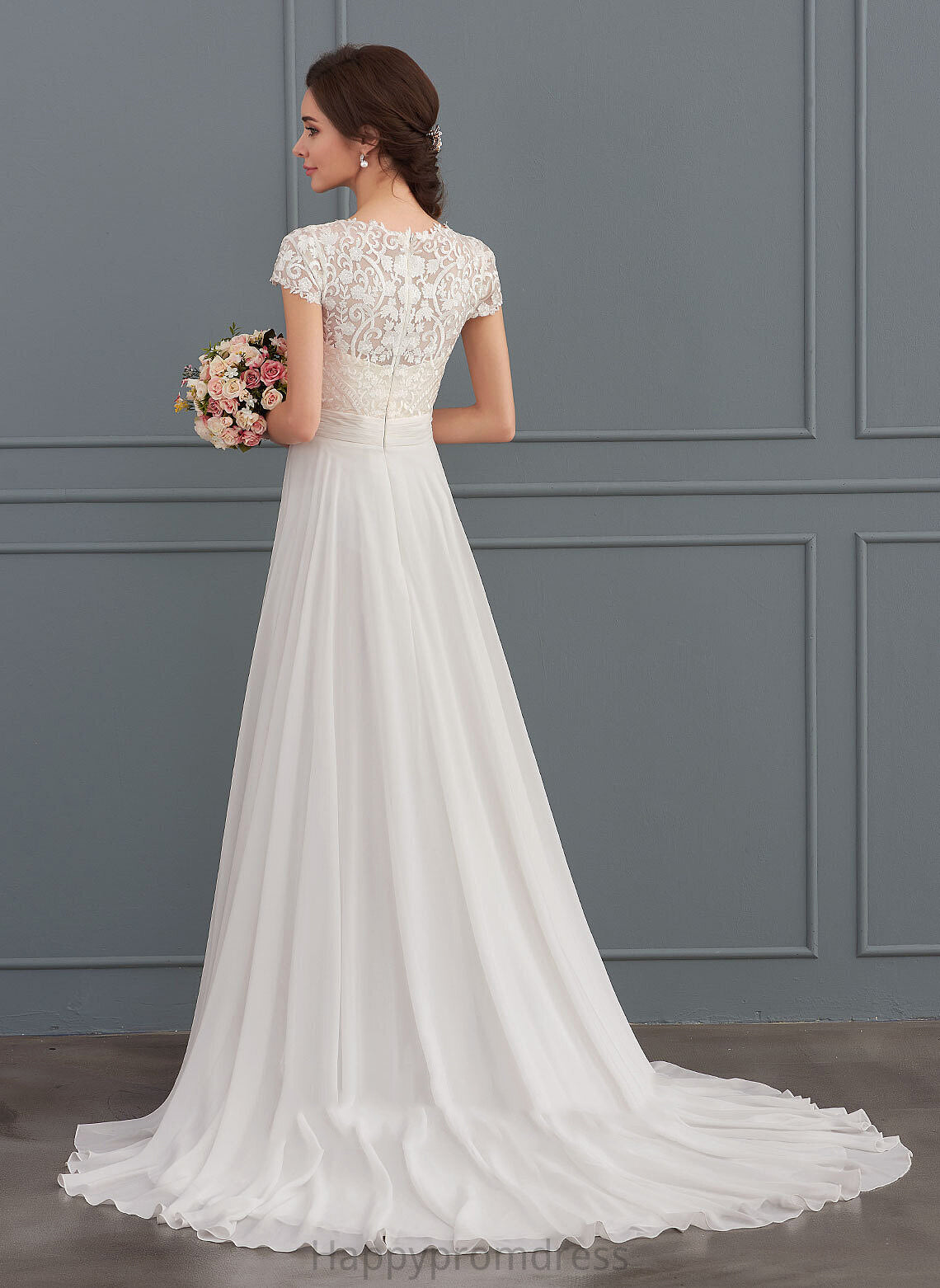 Wedding Dresses V-neck Dress Train A-Line With Wedding Sweep Lace Jill Ruffle Chiffon