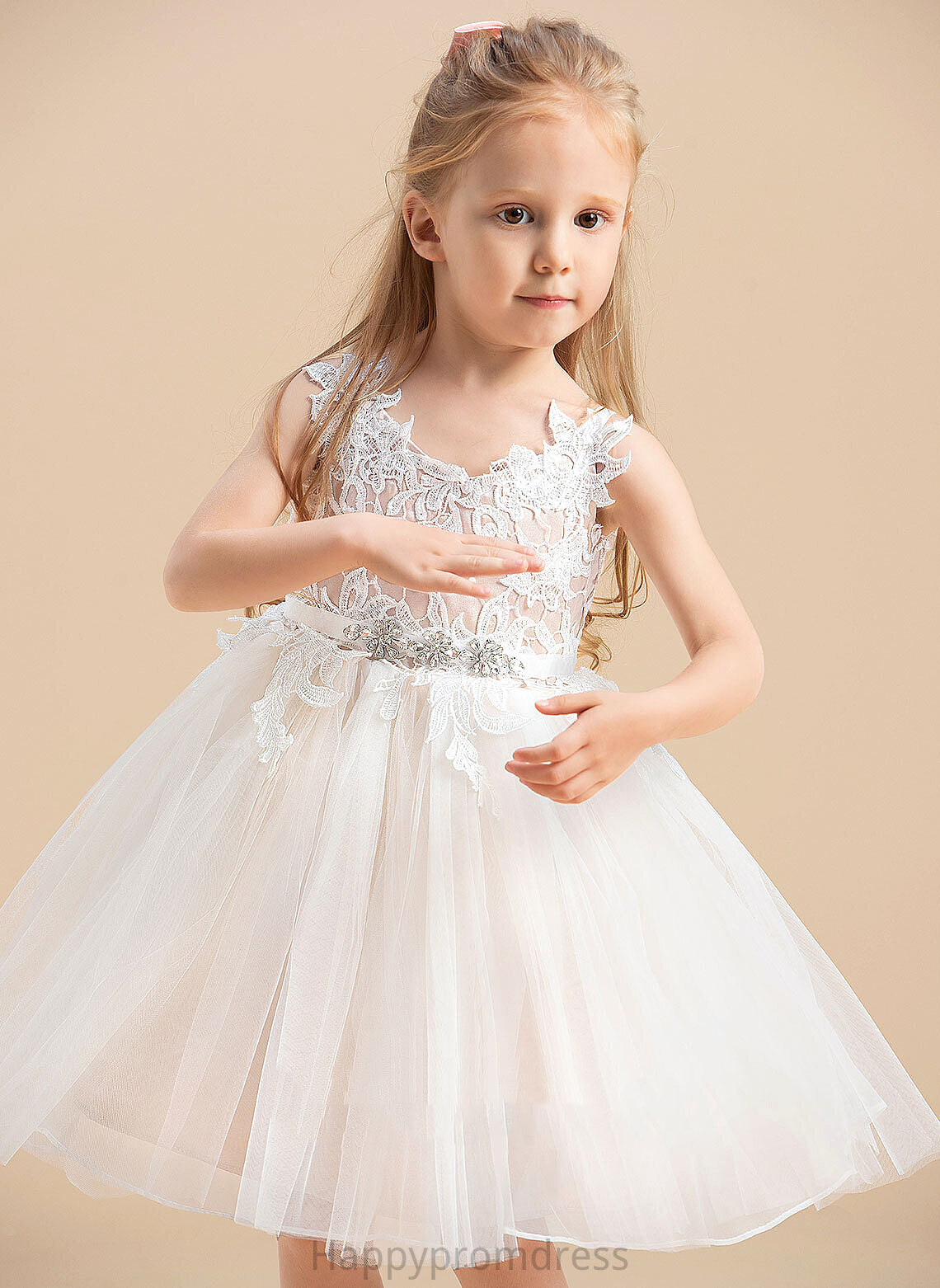 - Sleeveless V-neck/Straps Flower Girl Dresses Girl A-Line Jo Dress Tulle/Lace Knee-length Flower