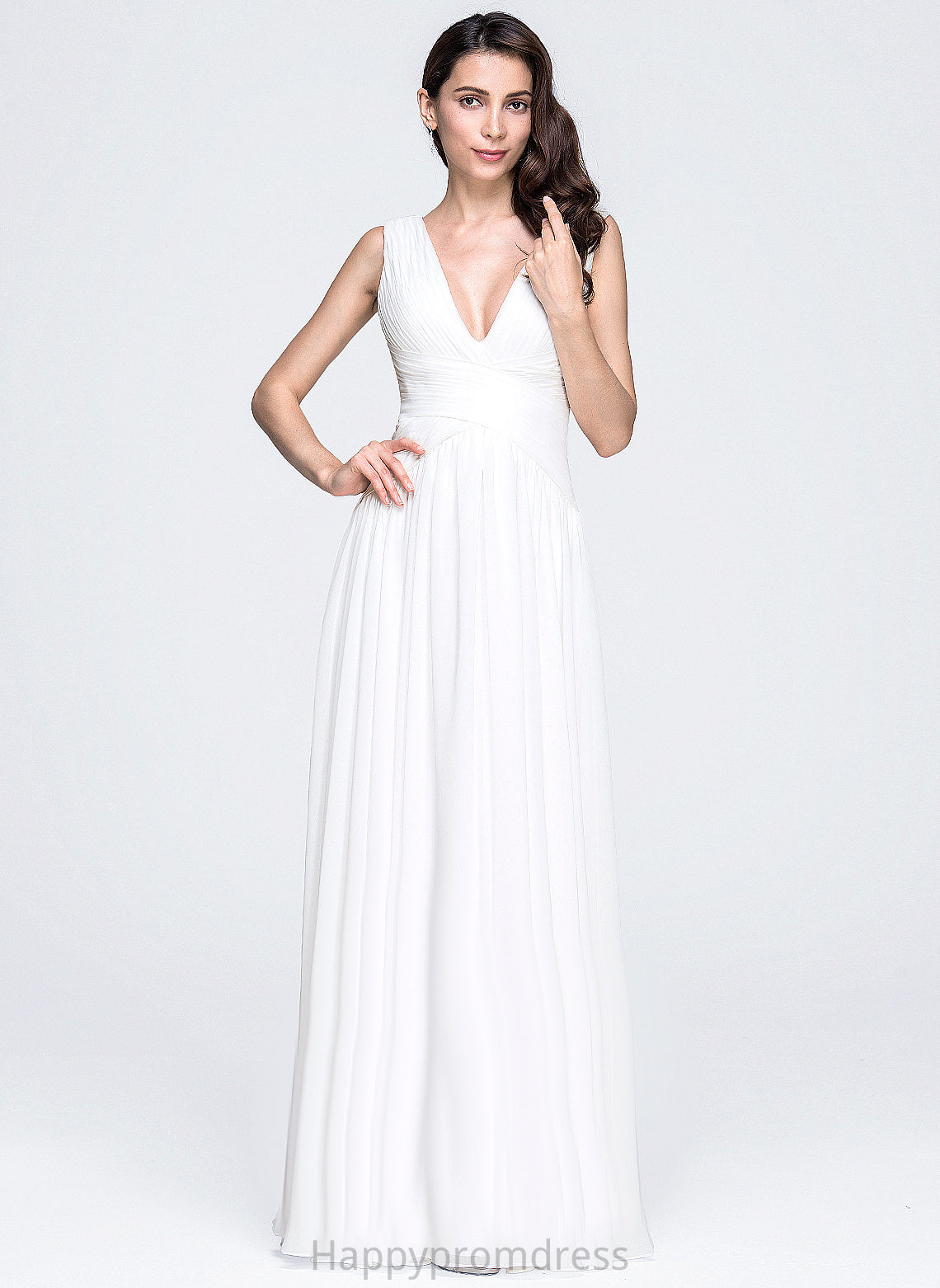 Wedding Dresses Dress With Pleated V-neck Floor-Length Chiffon Wedding Londyn A-Line