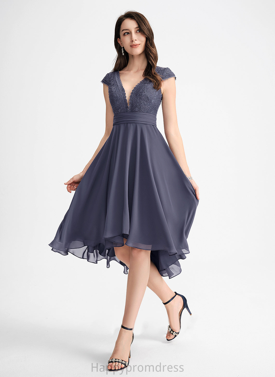 Chiffon A-Line With Asymmetrical Pleated V-neck Cocktail Dresses Cocktail Lace Rubi Dress