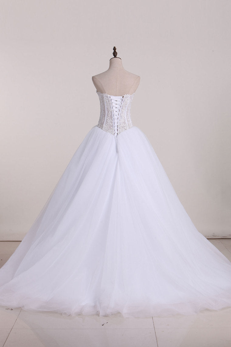 2024 Gorgeous Wedding Dresses A-Line Sweetheart See Through Floor-Length Tulle With Pearls Lace Up