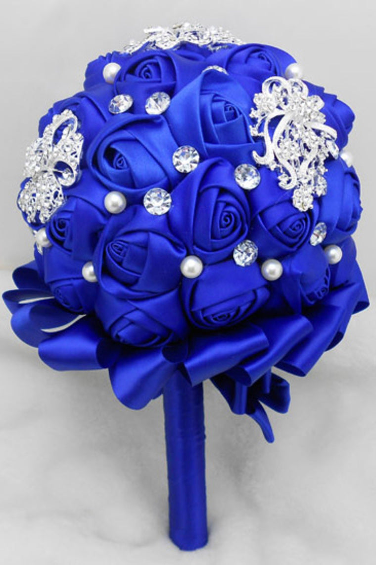 Wedding Bouquet Ribbon Roses With Rhinestone Brooch (32*22cm)