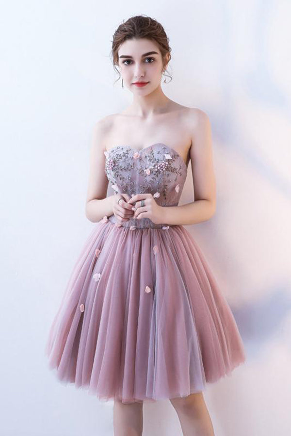 Charming Strapless Sweetheart Tulle A Line Homecoming Dresses