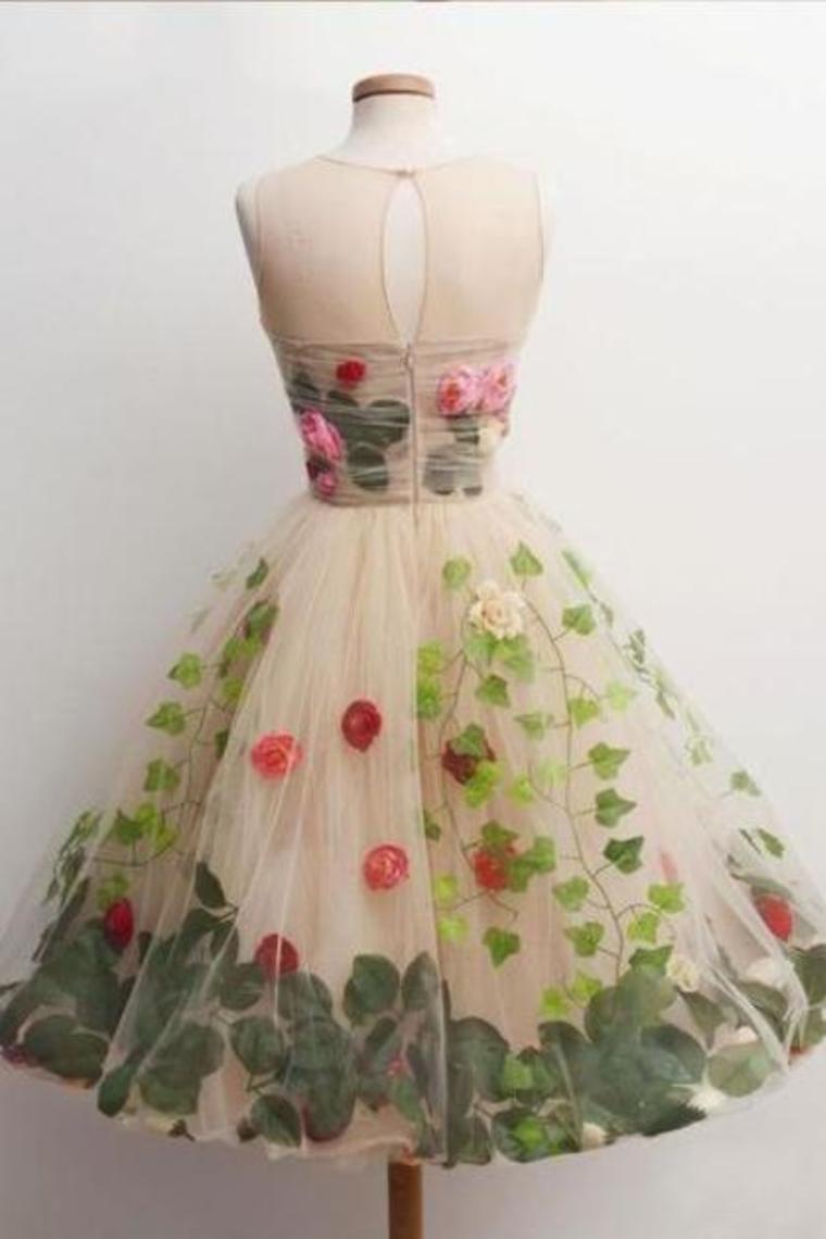 Flower Homecoming Dresses With Floral Embroidery A Line Short Handmade Flower