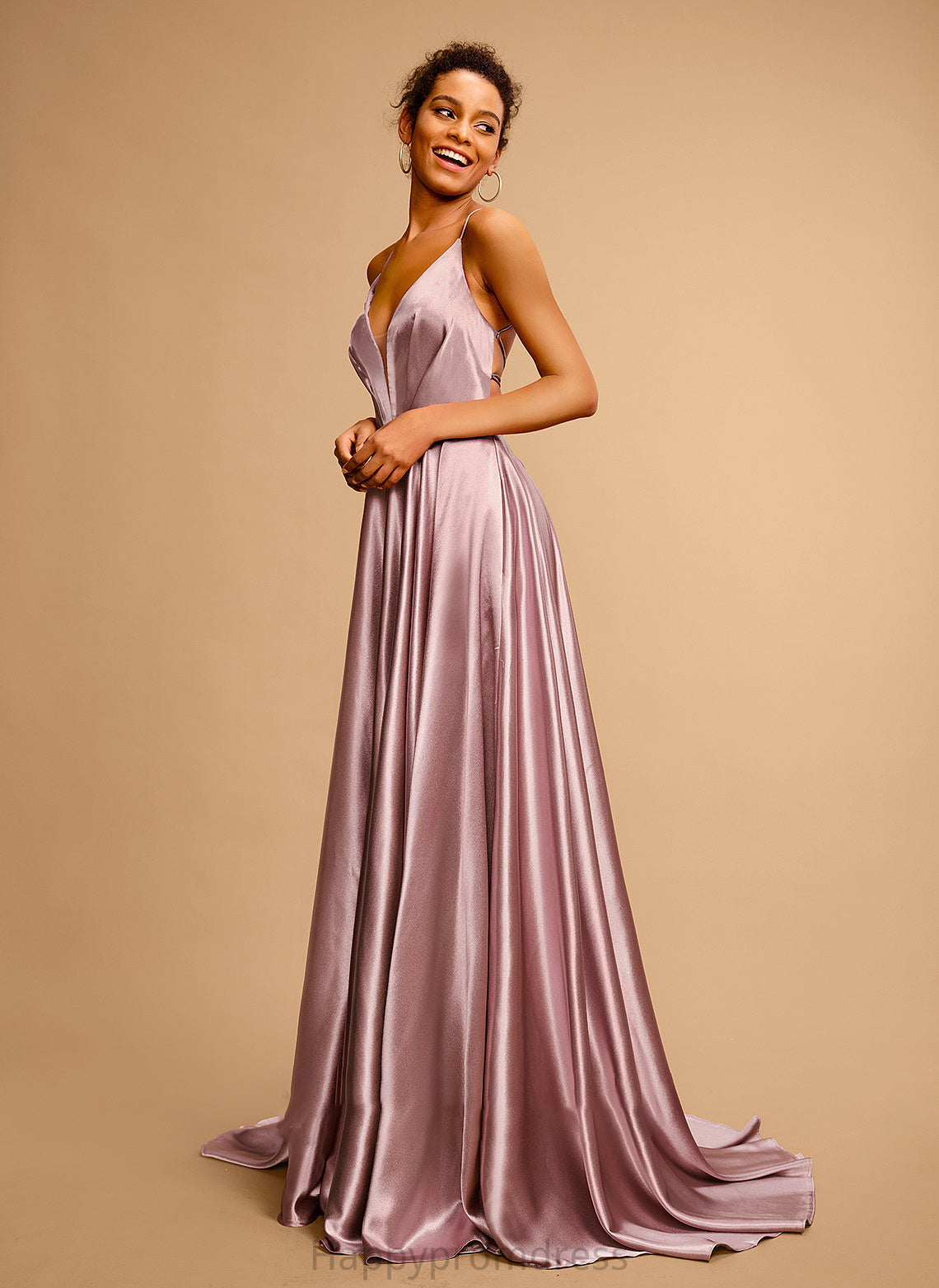 Satin V-neck Ball-Gown/Princess Prom Dresses Sweep Train Mylee