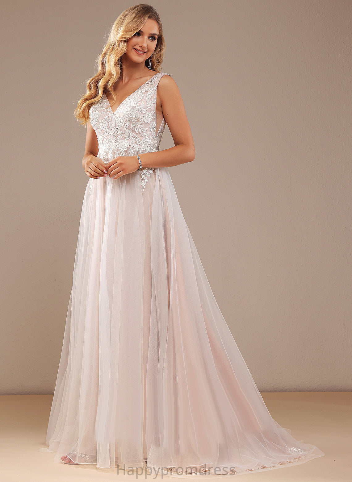 Wedding Ball-Gown/Princess Train With Dress Lace Lace Valerie V-neck Tulle Wedding Dresses Sweep