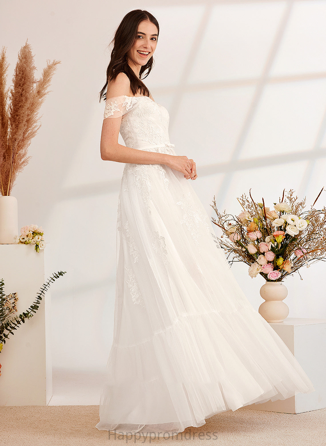 Wedding Dresses Floor-Length Off-the-Shoulder A-Line With Brianna Wedding Sequins Beading Dress