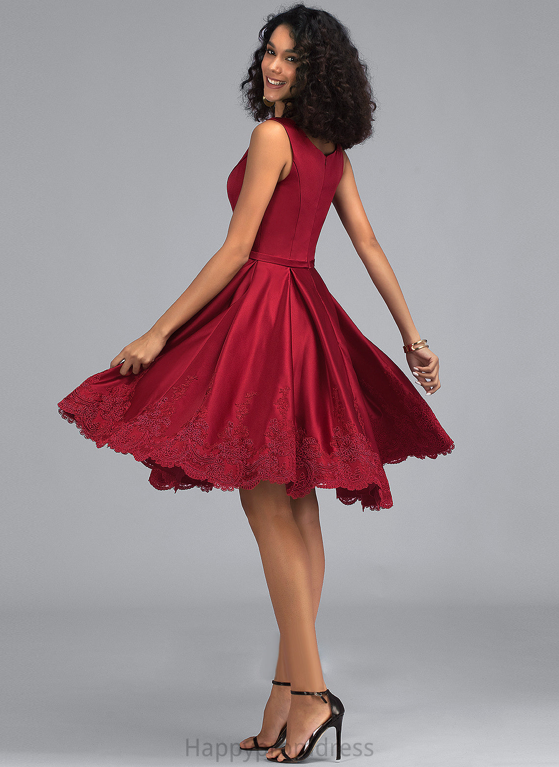 Dress Lace Cocktail Dresses Appliques V-neck Satin With Anaya Cocktail Knee-Length A-Line