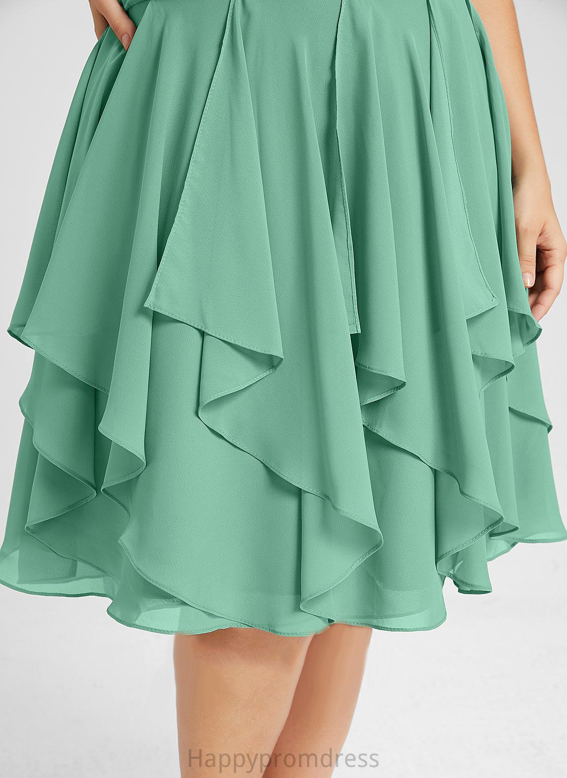 Chiffon Scoop Dress Cocktail Cocktail Dresses Ruffles Juliana Knee-Length Cascading Ruffle A-Line Neck With