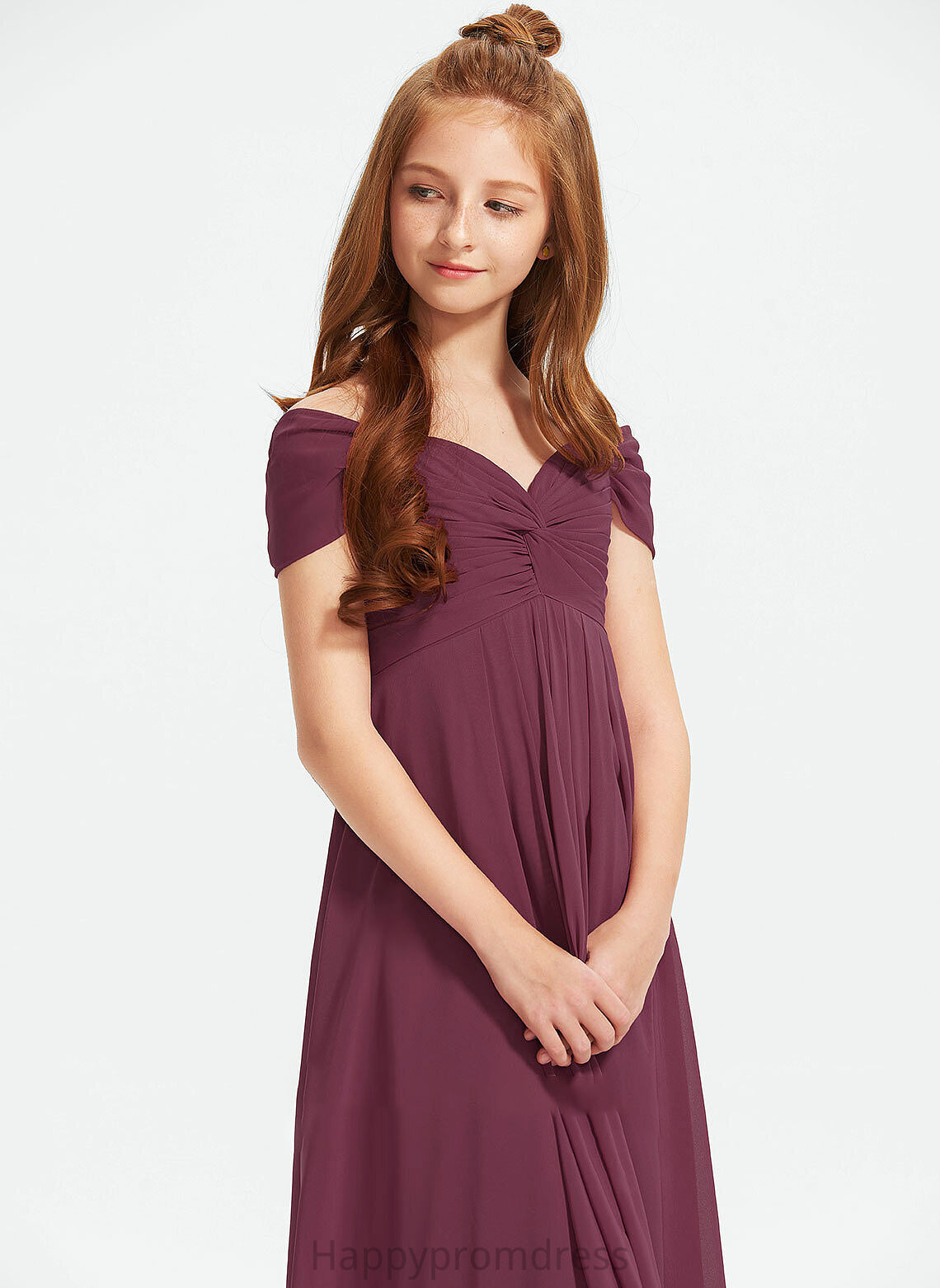 Ruffle Jayden A-Line Junior Bridesmaid Dresses With Floor-Length Off-the-Shoulder Chiffon