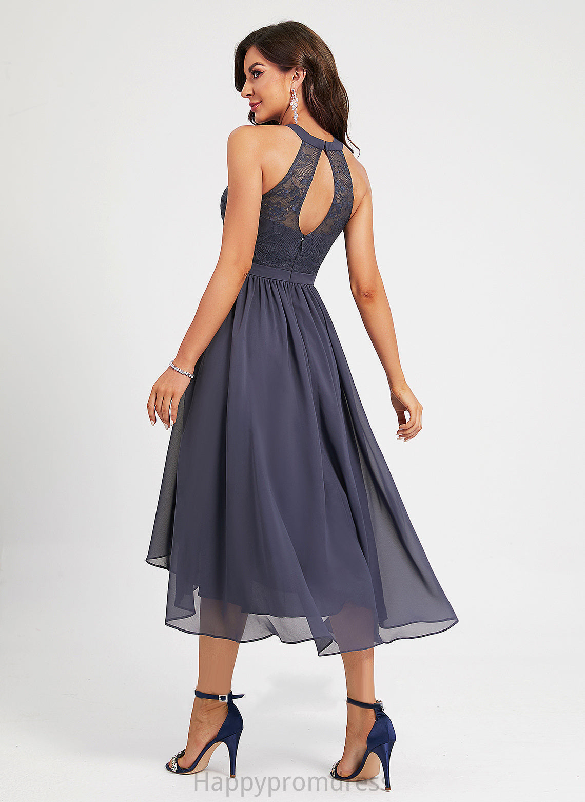 A-Line Summer Cocktail Dresses Chiffon Dress Cocktail Asymmetrical Scoop Neck