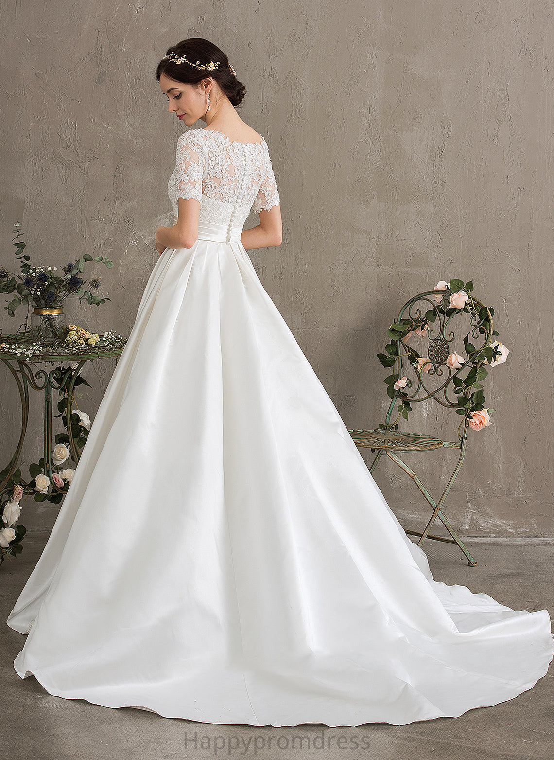 With Satin Scoop Wedding Dresses Train Court Wedding Sequins Miranda Pockets Ball-Gown/Princess Neck Dress Beading