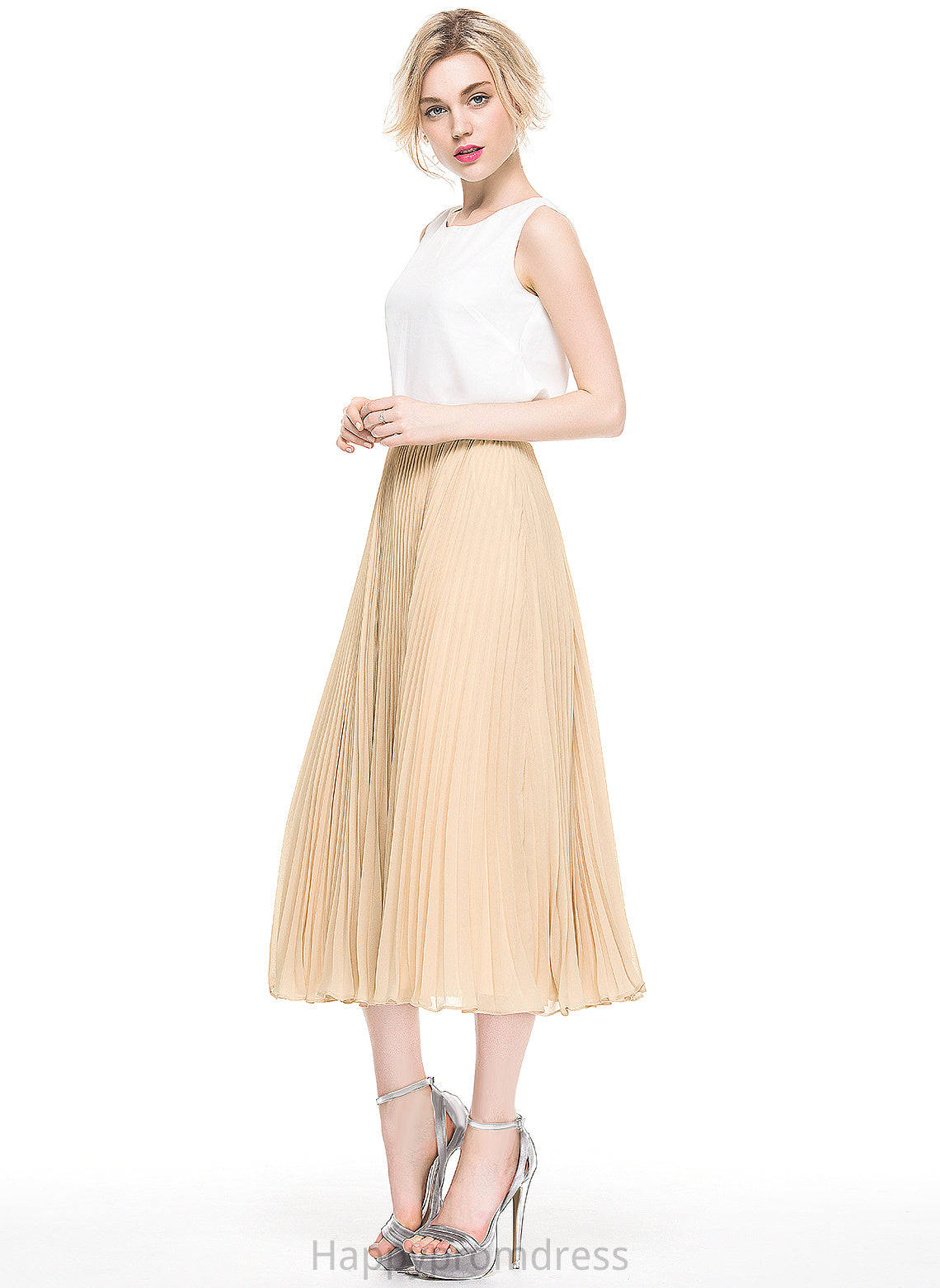 Cocktail Dresses With Chiffon A-Line/Princess Cocktail Pleated Skirt Tea-Length Mary