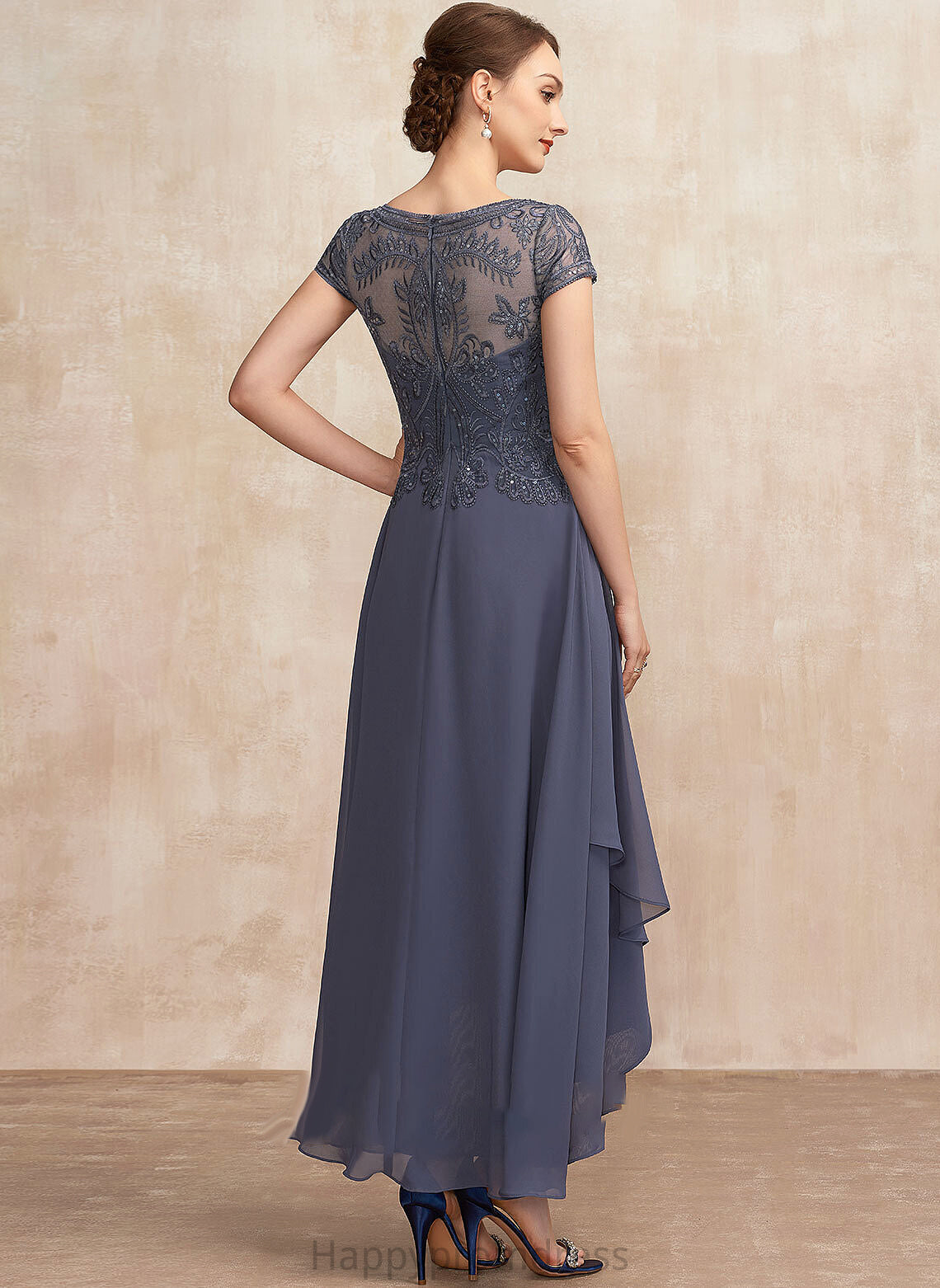 With Dress Scoop of Neck Sequins June Mother A-Line Bride Mother of the Bride Dresses Chiffon Lace the Asymmetrical