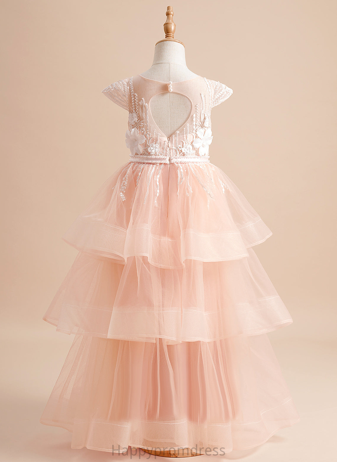 Tulle Sleeves Girl Dress - Hadassah Flower Girl Dresses Neck Short Scoop Ball-Gown/Princess With Floor-length Beading/Flower(s)/Bow(s) Flower