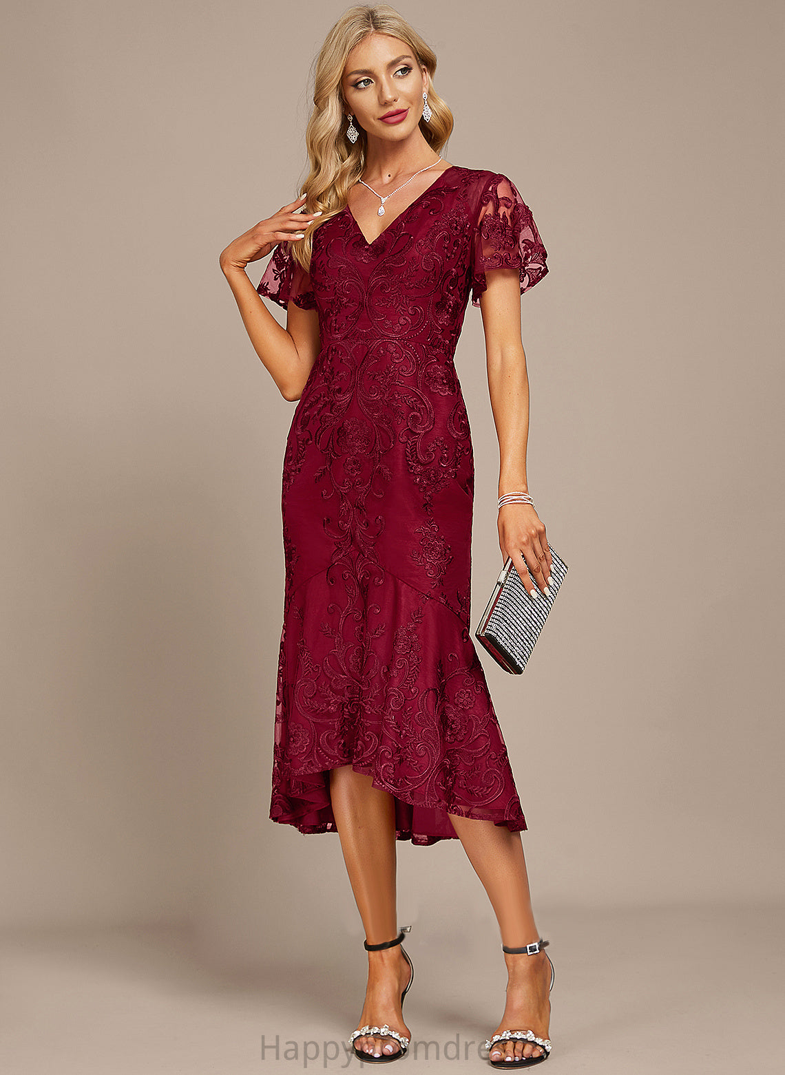 Asymmetrical Trumpet/Mermaid Olga Lace V-neck Dress Cocktail Dresses Cocktail