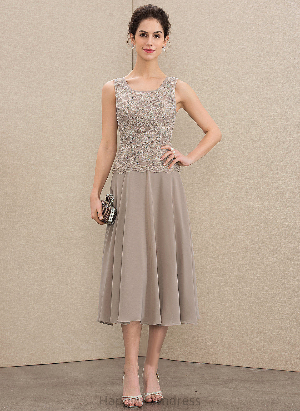 Sequins A-Line of With Neck Dress Mother Mother of the Bride Dresses Chiffon Scoop the Bride Lace Lucy Tea-Length